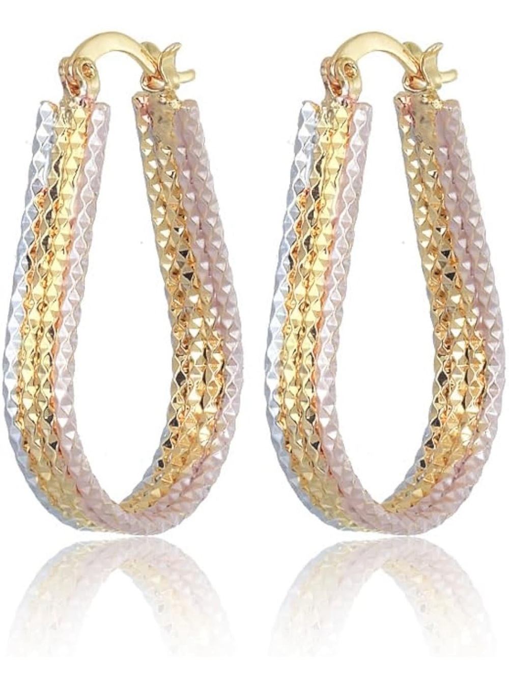 Anthropologie Tri-Tone Textured Hoop Earrings — Gold, Silver & Rose